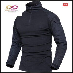 Men's Tactical 1/4 Zip Shirt with Pockets, Lightweight Polyester/Cotton Blend